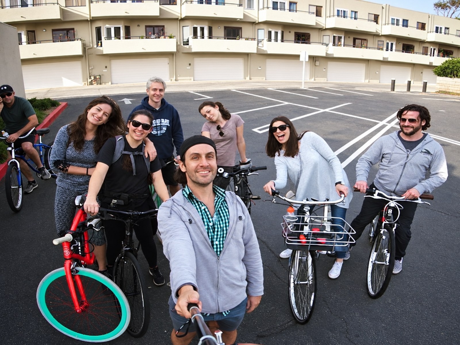 POSSIBLE coworkers with their bikes before the coastal ride